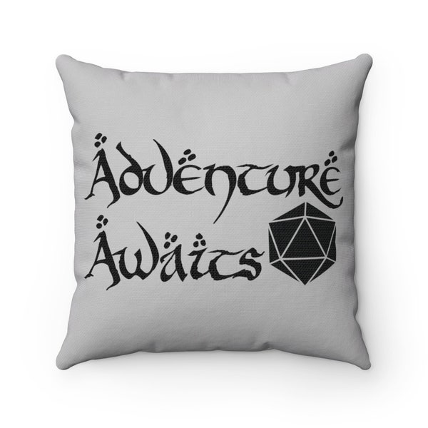 Pillow-"Adventure Awaits"  Dungeons Dragons RPG DnD Gaming D&D Tabletop D20 Roleplay Pathfinder DM Geek 5E Fantasy Anime