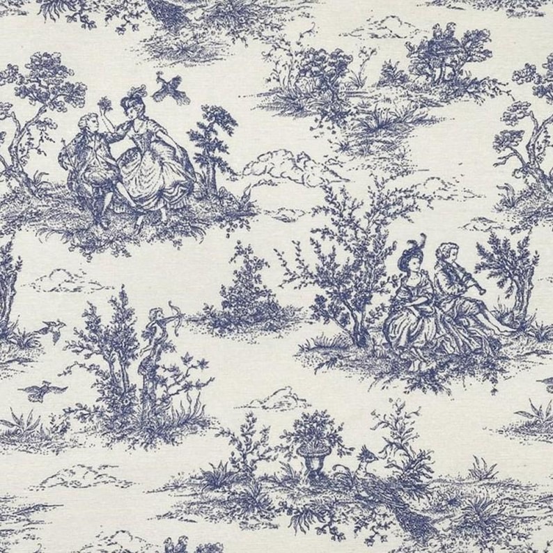 Ready now. Toile de Jouy Tablecloth. 135cm wide Up to 400cm long . Rectangle or Oval .or Round . UK . French tablecloth. image 1