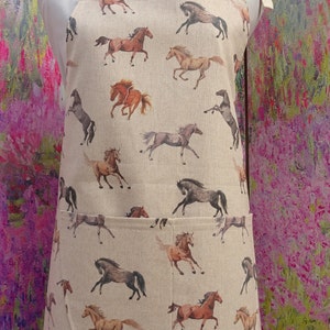 Horses Apron with/without pocket ,  With or without adjustable neck strap.  Hand Embroidered Name Option UKMothers day gift