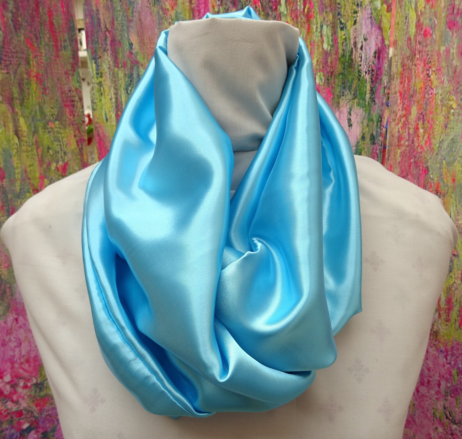 Infinity or long Satin Turquoise Scarf 57 inches 146 cm Etsy