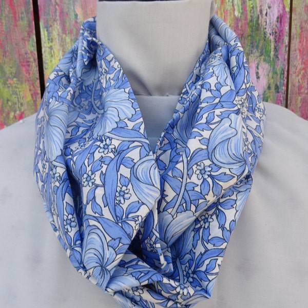 Liberty Print Scarf / William Morris Pimpernel ( Pale Blue ) . 4 Colours . Silky Soft Infinity or Long  Scarf.Mothers Day Gift