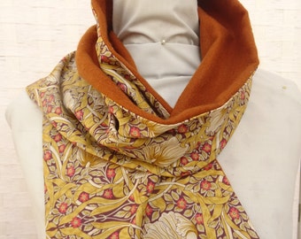 Liberty of London Print /Cashmere Long Scarf. Limited Edition. Pimpernel Liberty Cotton Tana Lawn fabric and Soft Cashmere..Mothers Day Gift