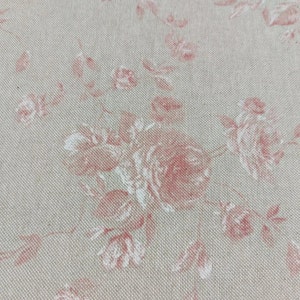 French Faded Roses Tablecloth . Red. 135cm wide Up to 400cm long . Cotton  / Linen look . UK Tablecloth UK Rose tablecloth Garden tablecloth
