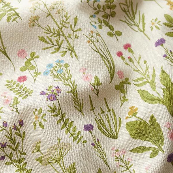 Tovaglie Meadow Herbs. Rettangolari, ovali o rotonde. Cotone. Tessuto in cotone e lino effetto lino, larghezza 100-400 cm, Regno Unito (myf). Regalo per la festa della mamma.
