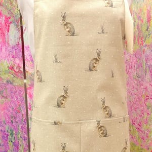 Rabbit / Hare Apron without pocket ,  With or without adjustable neck strap.  Hand Embroidered Name Option UK