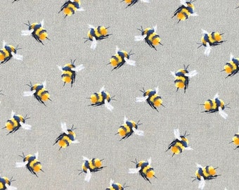 Buzy Bumble Bee Tablecloth Silver or Orch. Rectangle, Round or Oval.  135cm wide Up to 400cm long  .Cotton  UK Tablecloth UK