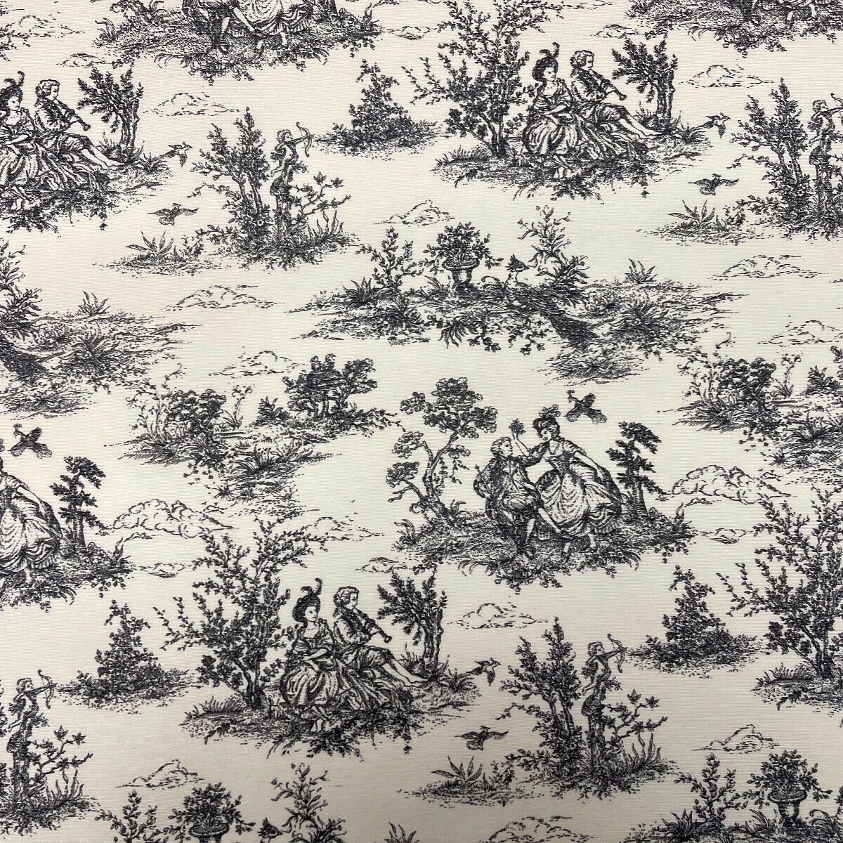Toile De Jouy Tablecloth, Black, 135cm x 200cm, Oval
