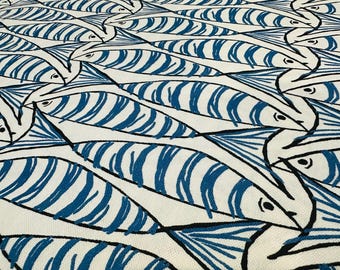 Sardines Tablecloth . Rectangle, Oval or Round. 135cm wide Up to 400cm long  .Cotton Linen look UK  . (lush) Fish Tablecloth