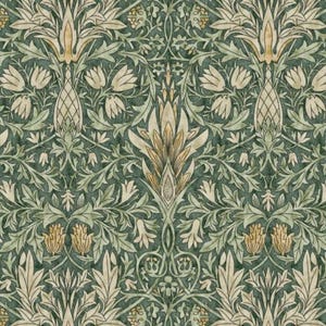 William Morris Snakeshead Tablecloth. Cotton. Forest Green. 135cm wide to 400cm long .  Panama fabric.  UK  Osc. Napkins