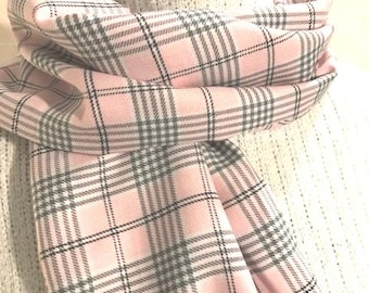 Tartan Scarves . Long or Infinity.  56 inch (143 cm) by 9 inches ( 23 cm ) Pink Grey  Valentine's Gift  Valentine's Gift