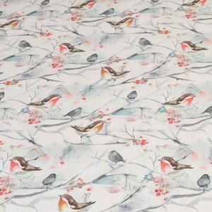 Voyage Robin Tablecloth. 100 to 400cm by 135cm wide . Christmas Tablecloth. Napkins.  UK Cotton .Tablecloth Foy