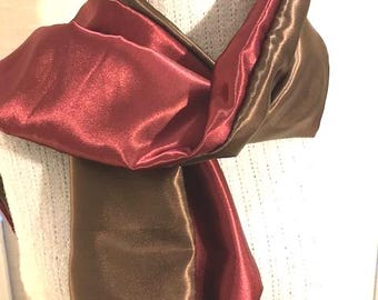 Satin Scarf. Burgundy/Chocolate.  57 inches ( 146 cm ) by 9 inches ( 25 cm )  Valentine's Gift  Valentine's Gift