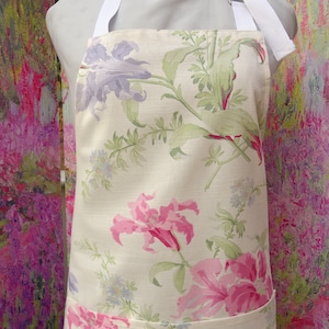 Pink/ Lilac Lilly Print Apron  without pocket. With or without adjustable neck strap Hand Embroidered Name option UKMothers day gift