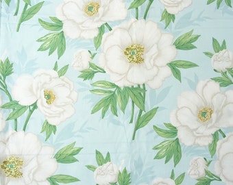 White Blue Peony Tablecloth . 150 to 350 x 135cm wide Up to 400cm long  .Cotton  UK Tablecloth