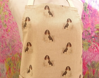 Springer Spaniel Apron with/without pocket  ,With or without adjustable neck strap.   Hand Embroidered Name .UK Apron UKMothers day gift