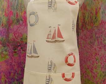 Seaside/ Boat Apron with/without pocket ,  With or without adjustable neck strap.  Hand Embroidered Name Option UKChristmas Gift