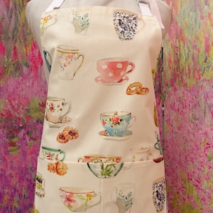 Afternoon Tea Apron with/without pocket ,  With or without adjustable neck strap.  Hand Embroidered Name Option .Mothers day Apron UK