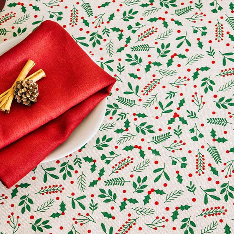 Christmas Berries Tablecloth. Rectangle, Oval Round. 100 to 400cm by