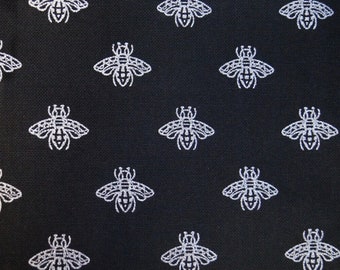 Silver Bee Tablecloth .  135cm wide Up to 400cm long  .Cotton  , Black Background. UK  osc