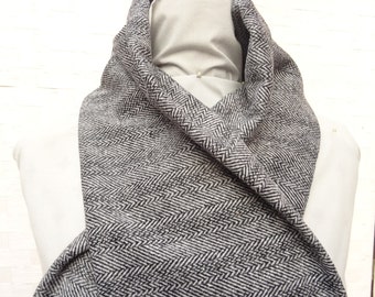 Herringbone Grey Wool Scarf. Mens Long Scarf