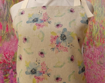 Wild Flower Apron with/without pocket, With or without adjustable neck strap .Hand Embroidered Name option    UKMothers day gift