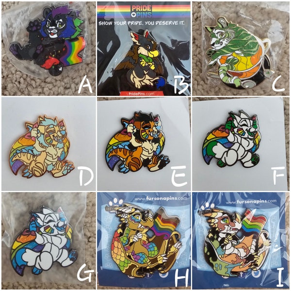 Various Pride Pins by Fursona Pins - Pride Flags, LGBTea, Magnetic Tails, Dragons