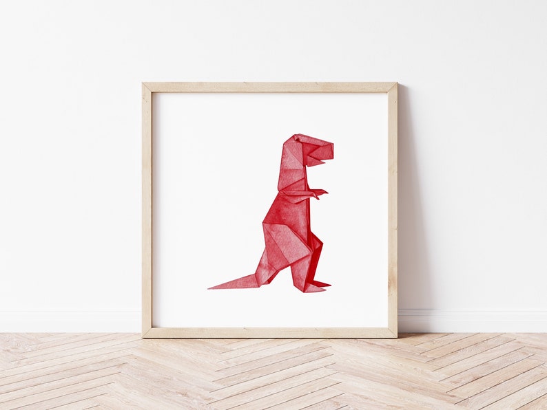 Watercolor Origami T-Rex Dinosaur Matte Poster Print