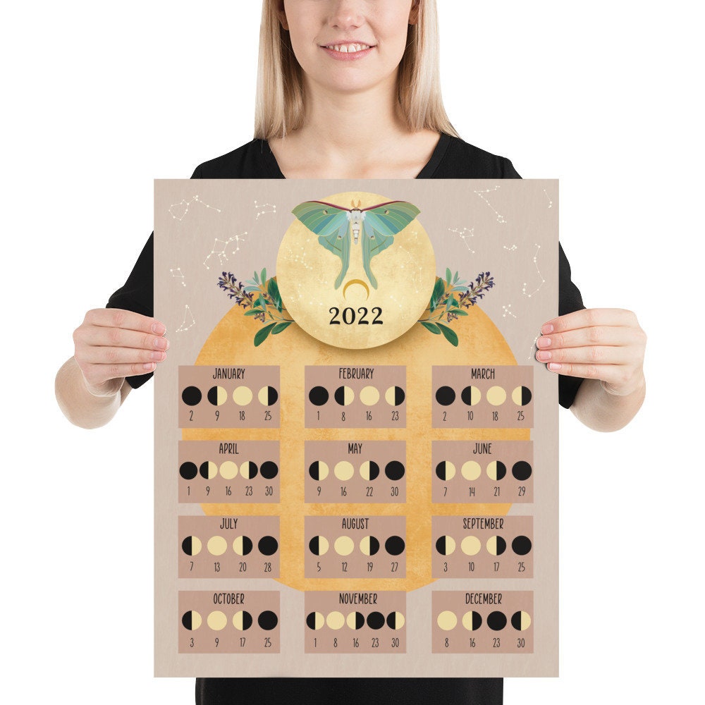 Calendario Lunar 2022 Calendario Horizontal De Fase Lunar Etsy 