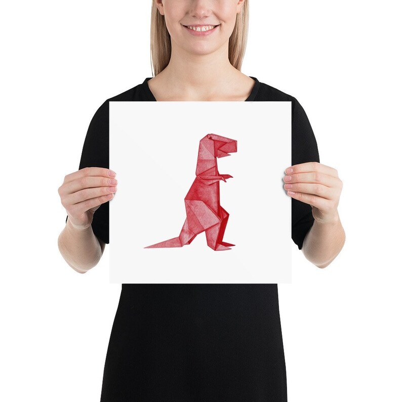 Watercolor Origami T-Rex Dinosaur Matte Poster Print