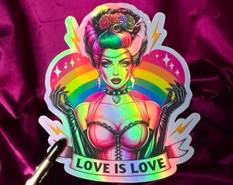 Love is Love Gay Pride Frankenstein Bride Rainbow sticker horror & monster fans