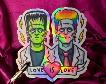 Love is Love Gay Pride Frankenstein Monster Rainbow sticker horror & monster fans