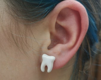 Handmade Ceramic Tooth Stud Earrings | Dental Hygienist Gift