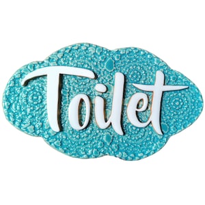Oriental Moroccan toilet sign aqua blue ceramic bathroom sign | Customized housewarming gift | Vintage pattern cloud shape