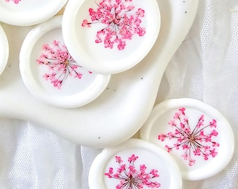 Pegatinas autoadhesivas personalizadas con sello de cera y diseño de encaje de la reina Ana en rosa fucsia para bodas, compromisos, aniversarios, baby showers, regalos y papelería.