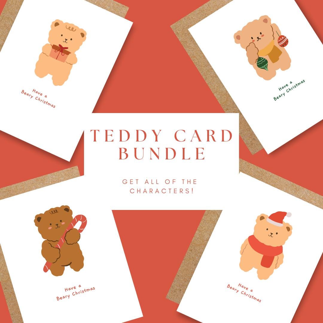 Bundle - Cute Teddy Bear Christmas Greeting Card | Cute Candy Cane ...