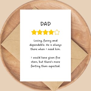 Grappige Vaderdagwenskaart | Beoordelingskaart | Kaarten voor papa | Kaarten voor opa | Kaart met beoordelingshumor | Handgemaakte kaart | Blanco kaart