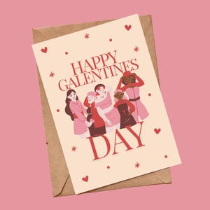Cute Galentine Girl Love Valentines Day Greeting Card | Card for Partner or Husband or Wife or Girlfriend or Boyfriend | Handmade Blank Card