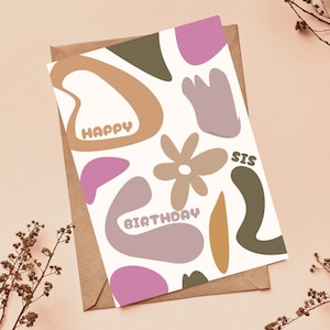 Funky Retro Abstrakcyjna Karta Urodzinowa | Karta Urodzinowa Retro Wzór Sztuki | Różowo-Beżowa Karta Z Pozdrowieniami | Ręcznie Robiona Karta | Pusta Karta