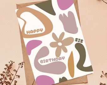 Rétro carte d'anniversaire abstraite géniale | carte d'anniversaire d'art rétro | Carte de voeux beige rose | Carte faite main | Carte vierge
