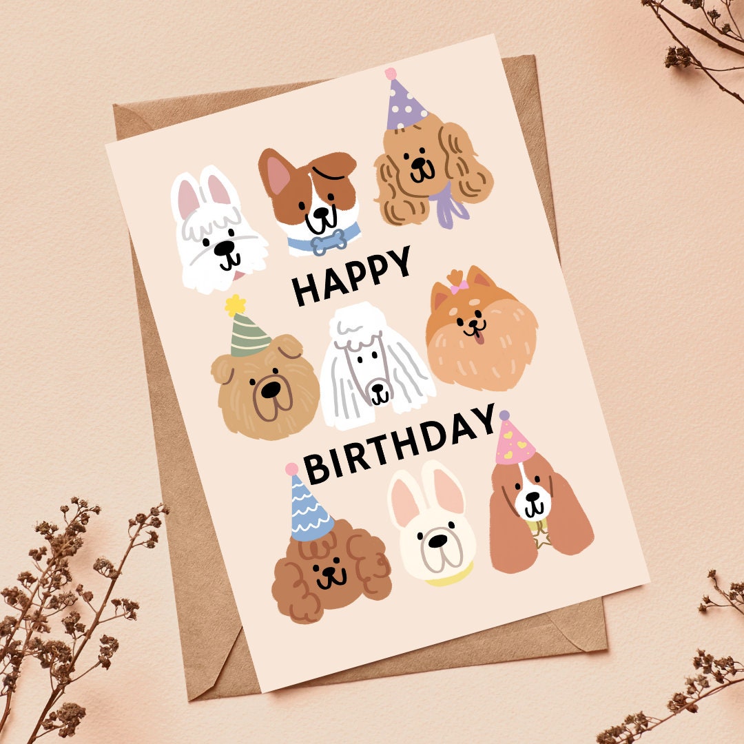 Cute Dog Birthday Card | Dog Lover Card | Card for Dog Mum | Cartoon ...