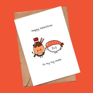 Niedliche Sushi Soja Wortspiel Valentinstag Grußkarte | Karte für Partner oder Mann oder Frau oder Freundin oder Freund | Handgemachte Karte