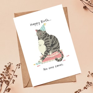 Custom Cute Funny Tabby Cat Birthday Card | Cat Lover Card | Card for Cat Mum | Cartoon Cats Card | Handmade Greeting Cards | Blank Card