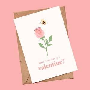 Niedliche Biene und Rose Blume Valentinstag Grußkarte für Partner Handgemachte Blanko Karte
