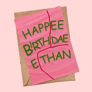 Benutzerdefinierte Happee Birthdae Lustige Geburtstags-Gruß-Karte Magie Rosa Zauberer Hexe Kuchen für Freund Süßes Essen Themen Dessert Handgemachte leere Karte