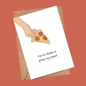 Custom Cute Funny Pizza Valentines Day Anniversary Greeting Card Junk Food for Girlfriend Food Themed for Boyfriend Handmade Blank Love Card