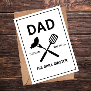 BBQ Dad Father&#39;s Day Greeting Card Grill Master Card for Dad for Grandpa for Pop Barbeque Grill Lover Handmade Blank Card