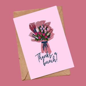 Merci Carte de voeux avec bouquet de fleurs Art mignon jeu de mots pour collègue enseignant cadeau pour lui sa carte faite main carte vierge