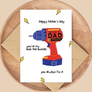 Grappige Vaderdagwenskaart | Kaarten voor papa | Kaarten voor opa | Humorkaart | Boorkaart elektrisch gereedschap | Handgemaakte kaart | Blanco kaart