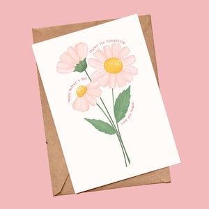 Moederdagwenskaart | Roze bloemenkaart | Leuke kaart | Handgemaakte kaart | Modern en minimalistisch | Roze Daisy Flower Card | Blanco kaart
