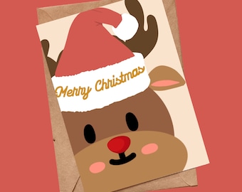 Cartão de Natal personalizado com rena Rudolph Red Nariz 3D | Cartão de Natal com Papai Noel, Boneco de Gengibre e Boneco de Neve | Cartão em branco feito à mão